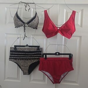 Women's Two-Piece Swim Set - Pink and Leopard Print